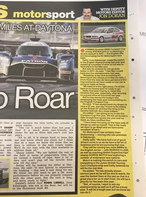 2017 racing plans — newspaper coverage